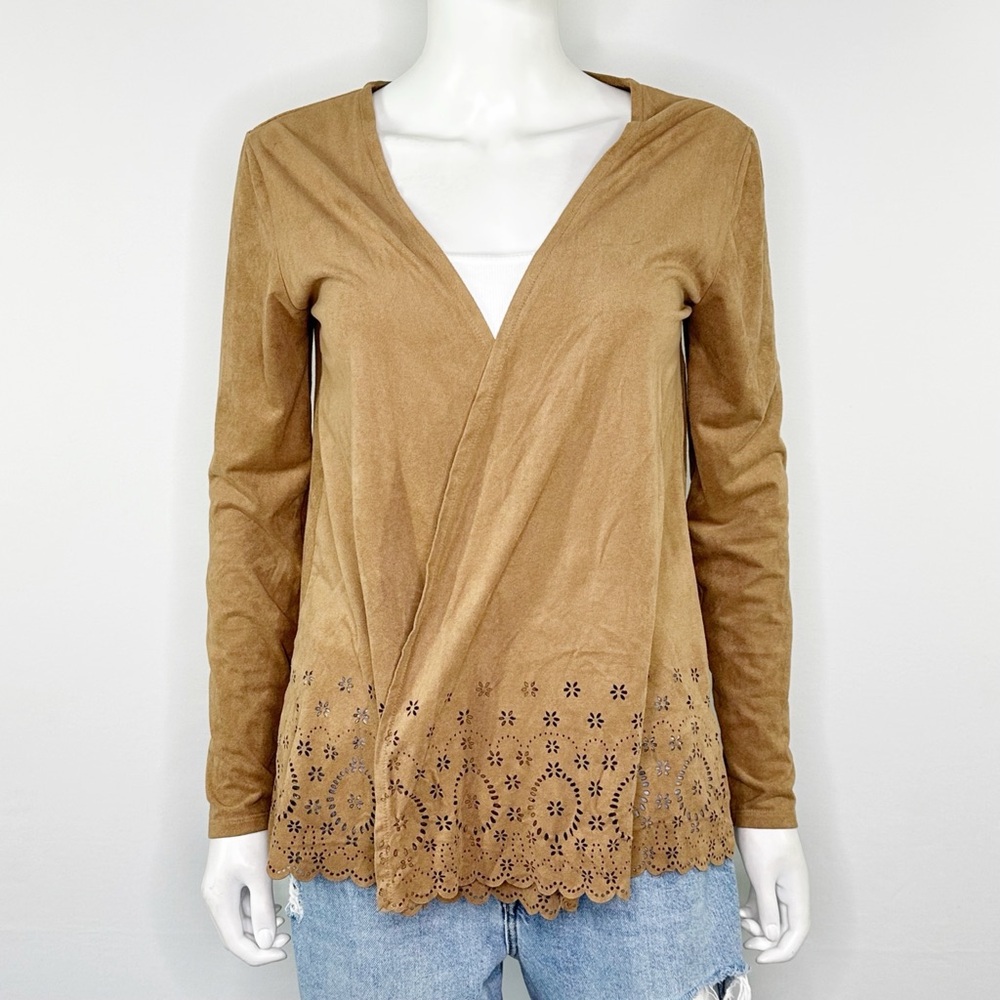Made For Me To Look Amazing Brown Lasercut Faux Leather Cardigan Size M Boho